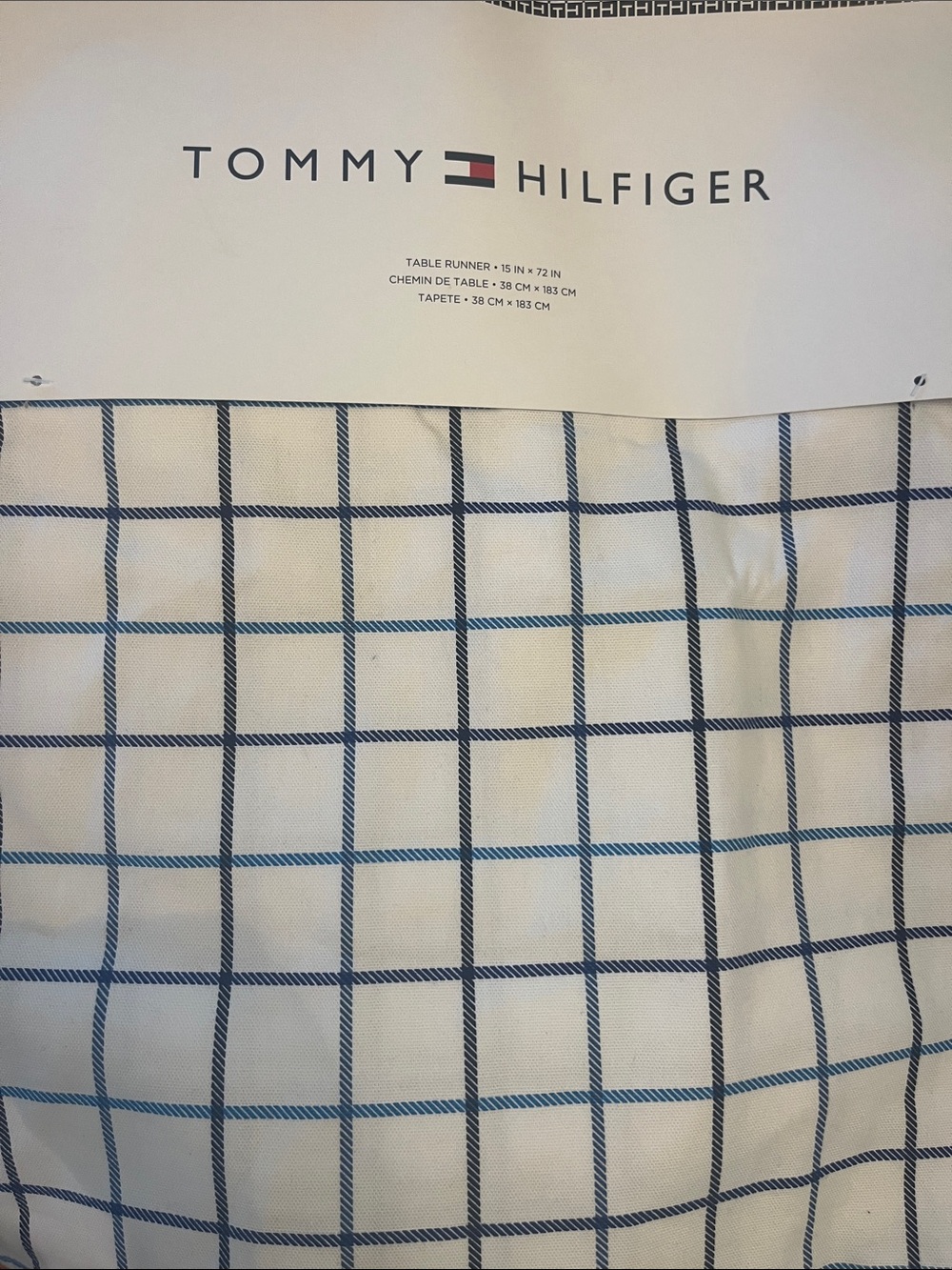 Tommy Hilfiger White and Blue Windowpane Table Runner